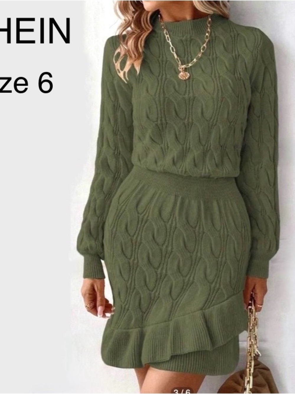 M/6 SHEIN Green Cable Knit Dress Fall Winter Asymmetric